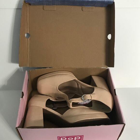 Pop Shoes Size 11 Womens Platform Mary Jane Heels Tan New With Box Eleven Buckle - Picture 3 of 12